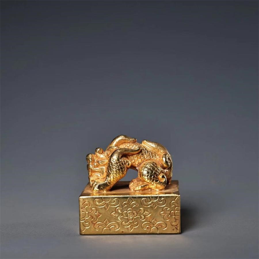 NK1596铜鎏金爬龙印章（未鉴定）拍卖