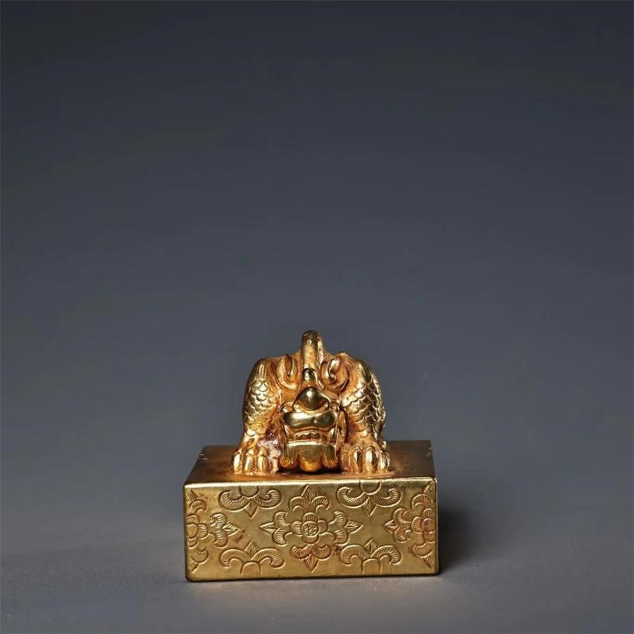 NK1596铜鎏金爬龙印章（未鉴定）拍卖